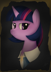 Size: 1141x1592 | Tagged: safe, artist:neighday, twilight sparkle, pony, unicorn, fallout equestria, g4, bust, fanfic, fanfic art, female, horn, mare, ministry mares, portrait, solo