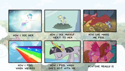 Size: 1024x576 | Tagged: safe, artist:y-mangaka, derpy hooves, princess celestia, rarity, twilight sparkle, oc, dragon, pegasus, pony, g4, discorded, female, mare, meme, sonic rainboom