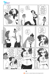 Size: 1200x1697 | Tagged: safe, artist:pia-sama, rarity, spike, anthro, comic:rogue diamond, g4, comic, monochrome, older, older spike