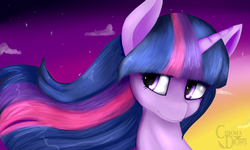 Size: 1024x614 | Tagged: safe, artist:chromadraws, twilight sparkle, g4, bust, long mane, portrait, solo, twilight (astronomy)