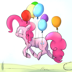 Size: 1200x1200 | Tagged: dead source, safe, artist:cheshiresdesires, pinkie pie, earth pony, pony, g4, balloon, eyes closed, female, floating, smiling, solo, then watch her balloons lift her up to the sky
