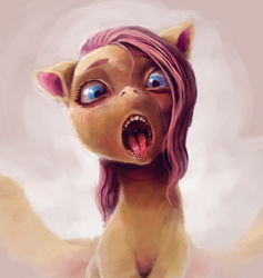 Size: 2000x2106 | Tagged: safe, artist:sharpieboss, fluttershy, g4, female, high res, human teeth, maw, mawshot, open mouth, solo, tongue out, uncanny valley
