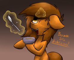 Size: 1280x1040 | Tagged: safe, artist:marsminer, oc, oc only, oc:venus spring, pony, unicorn, braces, cute, female, floppy ears, levitation, magic, mare, one eye closed, smiling, solo, soup, spoon, telekinesis, that pony sure does love soup, venus spring actually having a pretty good time