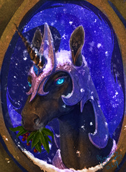 Size: 900x1220 | Tagged: safe, artist:begasus, nightmare moon, horse, g4, christmas, female, solo