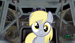 Size: 1607x941 | Tagged: safe, derpy hooves, pegasus, pony, g4, cockpit, female, mare, solo, star wars, starfighter, x-wing