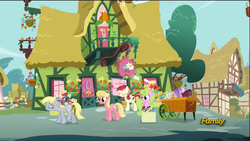 Size: 1920x1080 | Tagged: safe, screencap, daisy, derpy hooves, flower wishes, lily, lily valley, roseluck, pegasus, pony, g4, slice of life (episode), animation error, female, flower trio, mare, rose, wingless