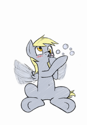 Size: 1246x1794 | Tagged: safe, artist:trickydick, derpy hooves, pony, g4, belly button, blowing bubbles, bubble, female, solo