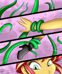 Size: 1280x1536 | Tagged: safe, artist:ponut_joe, sunset shimmer, human, equestria girls, g4, boots, comic, explicit source, female, high heel boots, high heels, i've seen enough hentai to know where this is going, i've seen enough octopus to know where this is going, shoes, sunset-iac, tentacles