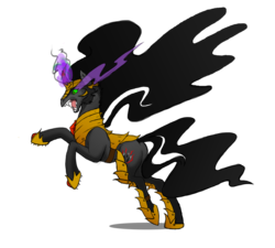 Size: 6000x5400 | Tagged: safe, artist:wolfstar04, king sombra, g4, absurd resolution, armor, bipedal, dark magic, glowing, glowing horn, horn, king sideburns, magic, male, rearing, simple background, solo, sombra eyes, sombra's cutie mark, transparent background