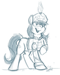 Size: 720x900 | Tagged: safe, artist:spainfischer, octavia melody, earth pony, pony, g4, canterlot high, clothes, female, hat, monochrome, sketch, solo, uniform