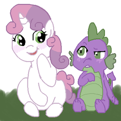 Size: 400x400 | Tagged: safe, spike, sweetie belle, g4, blushing, female, male, ship:spikebelle, shipping, straight