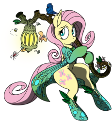 Size: 2400x2600 | Tagged: safe, artist:dfectivedvice, artist:pananovich, fluttershy, bird, pony, g4, animal, belly button, bipedal, carrying, colored, female, high res, lantern, simple background, solo, staff, transparent background