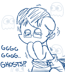 Size: 540x604 | Tagged: safe, artist:fillyscoots42, oc, oc only, oc:tenerius, ghost, 2spooky, diaper, diaper fetish, monochrome, non-baby in diaper, pac-man, poofy diaper, scared, urine, wet diaper