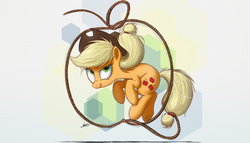 Size: 3500x2000 | Tagged: safe, artist:ncmares, applejack, g4, :p, apple, female, high res, lasso, raised hoof, rope, solo, tongue out
