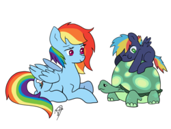 Size: 800x600 | Tagged: safe, artist:fallingrain22, artist:kianamai, rainbow dash, tank, oc, oc:prism bolt, kilalaverse, g4, colored, colt, cute, like mother like son, like parent like child, male, mother and son, next generation, offspring, parent:rainbow dash, parent:soarin', parents:soarindash, simple background, transparent background