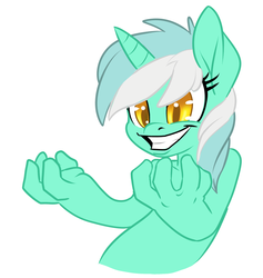 Size: 949x1000 | Tagged: safe, artist:pusspuss, lyra heartstrings, pony, g4, female, fingers, grin, hand, mare, simple background, smiling, white background