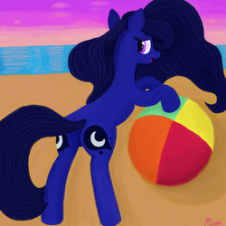 Size: 2362x2362 | Tagged: safe, artist:pusya-pony, pony, beach, both cutie marks, butt, featureless crotch, high res, long mane, looking at you, looking back, moon, plot