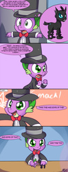 Size: 824x2088 | Tagged: safe, artist:solar-slash, spike, changeling, dragon, a canterlot wedding, g4, bowtie, clothes, comic, formal wear, hat, ring bearer, spike's first bow tie, suit, top hat, toy, tuxedo