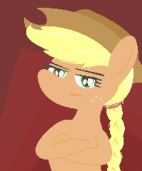 Size: 600x720 | Tagged: safe, artist:liracrown, applejack, g4, angry, braid, crossed arms, looking at you, simple background