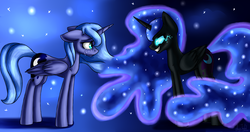 Size: 3800x2000 | Tagged: safe, artist:artyjoyful, nightmare moon, princess luna, g4, crying, duality, floppy ears, high res, s1 luna, speedpaint available