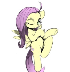 Size: 599x620 | Tagged: safe, artist:skippy_the_moon, fluttershy, pony, g4, belly button, female, pixiv, solo, wink