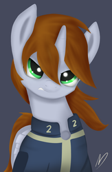 Size: 1405x2161 | Tagged: safe, artist:neighday, oc, oc only, oc:littlepip, pony, unicorn, fallout equestria, clothes, explicit source, fanfic, fanfic art, female, horn, jumpsuit, mare, simple background, solo, teeth, vault suit