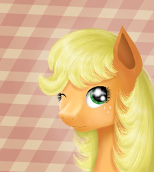 Size: 900x1000 | Tagged: safe, artist:chanceyb, applejack, earth pony, pony, g4, female, hatless, missing accessory, solo, wink