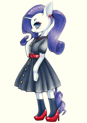 Size: 2039x2894 | Tagged: safe, artist:unousaya, rarity, anthro, semi-anthro, g4, arm hooves, clothes, dress, female, high heels, high res, socks, solo