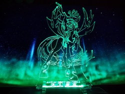 Size: 1600x1200 | Tagged: safe, artist:halley-valentine, artist:vasgotec, queen chrysalis, changeling, changeling queen, g4, craft, engraving, female, glowing, led, solo
