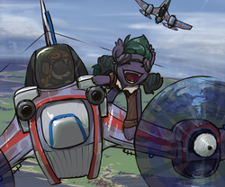Size: 1080x900 | Tagged: safe, artist:inlucidreverie, oc, oc only, bat pony, pony, roan rpg, aircraft, flying, pilot, plane, scenery