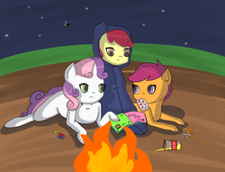 Size: 500x381 | Tagged: safe, artist:cocksock-mcgee, apple bloom, scootaloo, sweetie belle, g4, camping, cutie mark crusaders, scrapbooking