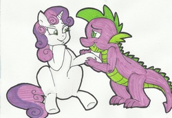 Size: 900x616 | Tagged: artist needed, safe, spike, sweetie belle, g4, female, male, ship:spikebelle, shipping, straight, traditional art