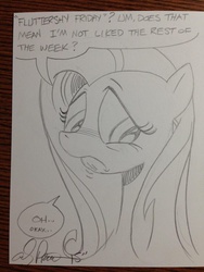 Size: 768x1024 | Tagged: safe, artist:andypriceart, fluttershy, g4, female, lip bite, monochrome, solo, traditional art
