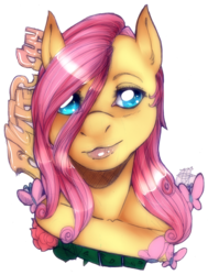 Size: 2315x3068 | Tagged: safe, artist:tomocreations, fluttershy, butterfly, anthro, g4, bust, female, high res, looking at you, portrait, simple background, solo