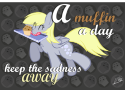 Size: 3508x2542 | Tagged: safe, artist:lima-hibiki, derpy hooves, pegasus, pony, g4, cooking, high res, motivational poster, muffin, text