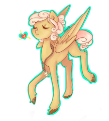 Size: 504x560 | Tagged: safe, artist:inkeed, oc, oc only, oc:lily-lu, eyes closed, heart, necklace, raised hoof, raised leg, smiling, solo, unshorn fetlocks