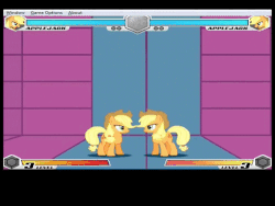 Size: 500x375 | Tagged: safe, applejack, fighting is magic, g4, animated, combo, female, fight, mirror match, self ponidox