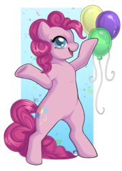 Size: 660x920 | Tagged: safe, artist:hellafleek, pinkie pie, earth pony, pony, g4, balloon, bipedal, female, solo