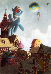 Size: 690x1000 | Tagged: safe, artist:chocolatesun, rainbow dash, g4, pinkie pride, balloon, parade balloon