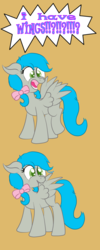 Size: 566x1412 | Tagged: safe, artist:laptopbrony, oc, oc only, oc:darcy sinclair, pegasus, pony, bow, cute, female, nom, open mouth