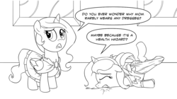Size: 1500x840 | Tagged: safe, artist:sketchyjackie, princess celestia, princess luna, g4, cewestia, clothes, cute, cutelestia, dress, faceplant, female, filly, filly celestia, filly luna, lunabetes, monochrome, ouch, woona, younger