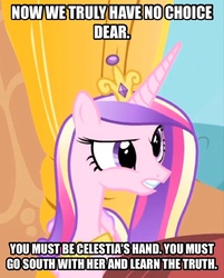 Size: 606x755 | Tagged: safe, screencap, princess cadance, princess celestia, shining armor, g4, a song of ice and fire, catelyn stark, female, game of thrones, image macro, meme, solo
