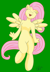 Size: 1024x1482 | Tagged: safe, artist:bastianmage, fluttershy, anthro, g4, dancing, happy, missing cutie mark