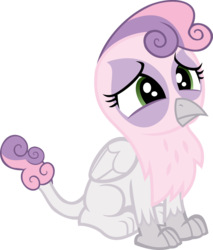 Size: 1238x1454 | Tagged: safe, artist:jerick, sweetie belle, griffon, g4, cute, female, frown, griffonized, simple background, sitting, solo, species swap, transparent background, vector