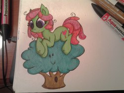 Size: 1024x768 | Tagged: safe, artist:colouredteapot, tree hugger, g4, cute, female, filly, huggerbetes, simple background, solo, traditional art, tree