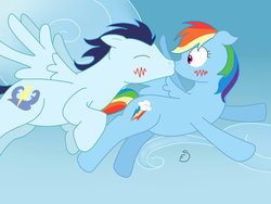 Size: 1024x768 | Tagged: safe, artist:fanartsense, rainbow dash, soarin', g4, blushing, female, kissing, male, ship:soarindash, shipping, straight