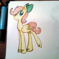 Size: 853x853 | Tagged: safe, artist:colouredteapot, fluttershy, g4, female, filly, ribbon, solo, traditional art