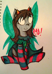 Size: 540x765 | Tagged: safe, artist:colouredteapot, pony, clothes, dead, homestuck, latula pyrope, ponified, sitting, socks, solo, striped socks, traditional art, wings