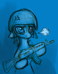 Size: 342x436 | Tagged: safe, artist:foldeath, oc, oc only, gun, helmet, military, monochrome, palindrome get, rk-62, solo