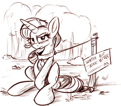 Size: 1280x1121 | Tagged: safe, artist:emberkaese, rarity, pony, unicorn, g4, collar, female, grayscale, humiliation, leash, mare, monochrome, pet tag, public humiliation, sign